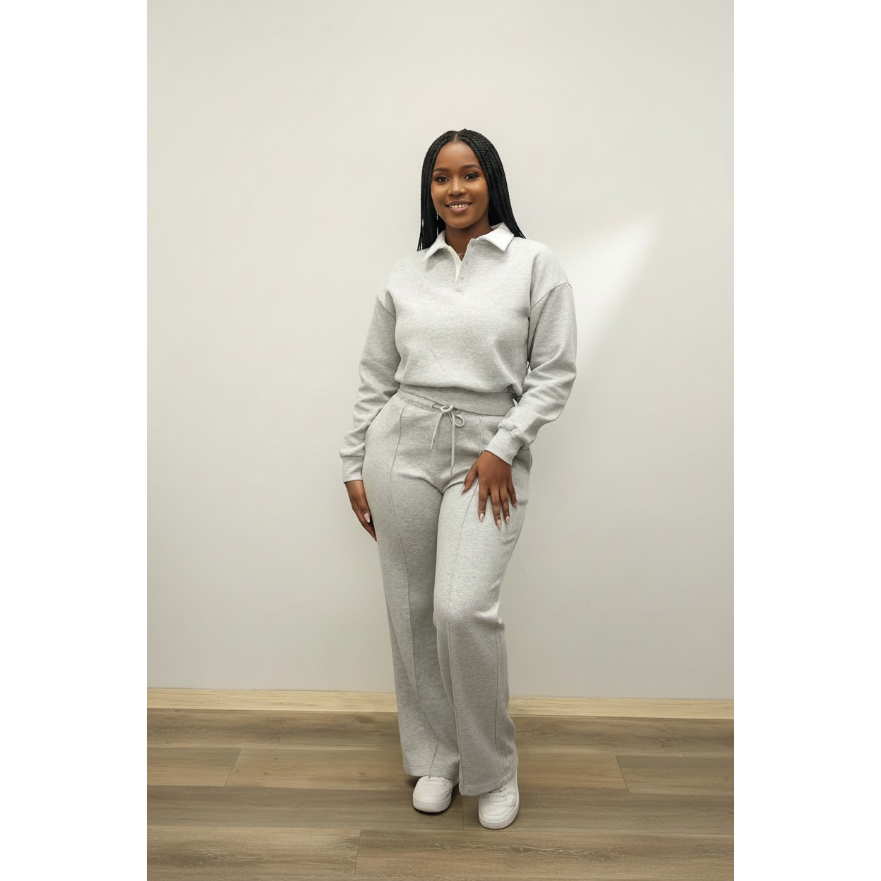 Womens Fleece Sportswear Sweatshirt & Wide Leg Pants Set