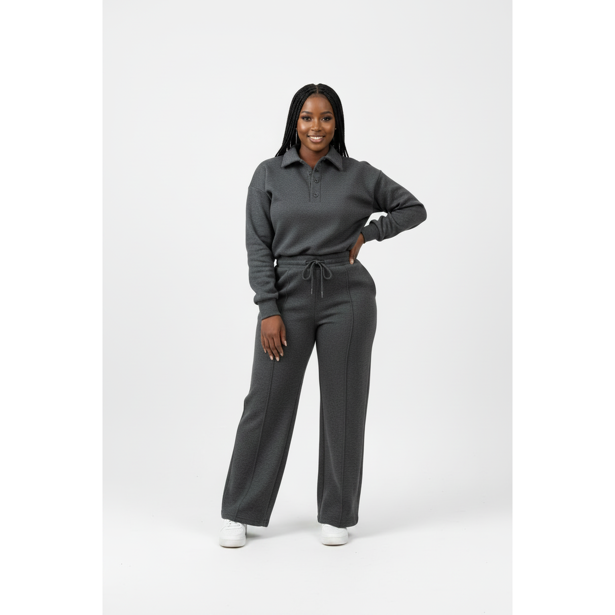 Womens Fleece Sportswear Sweatshirt & Wide Leg Pants Set