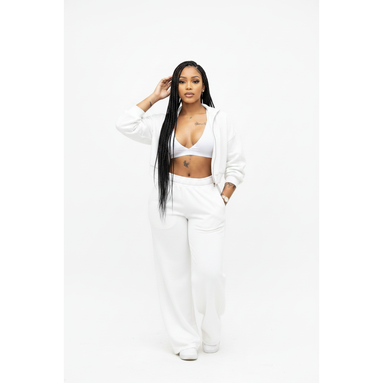 Womens Zip-Through Jacket & Wide-Leg Pants