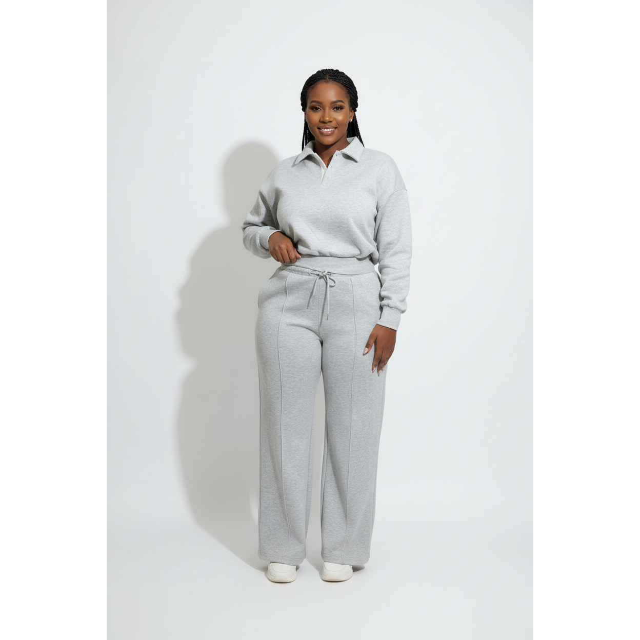 Womens Fleece Sportswear Sweatshirt & Wide Leg Pants Set