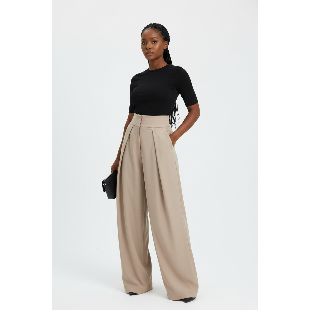 Elegant Front Pleat Drape Relaxed-Fit Pants