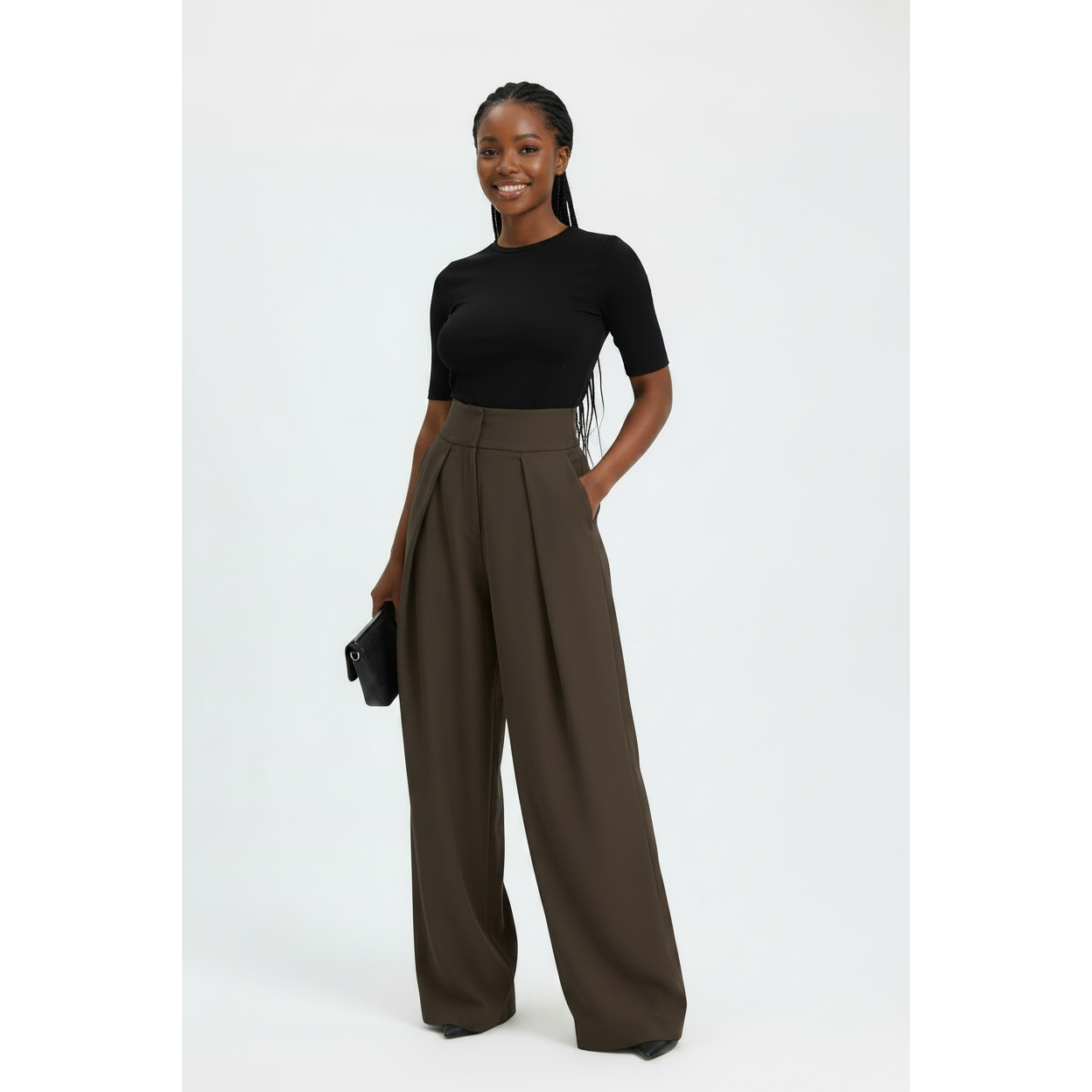 Elegant Front Pleat Drape Relaxed-Fit Pants