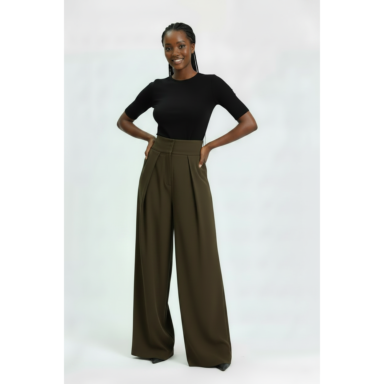 Elegant Front Pleat Drape Relaxed-Fit Pants