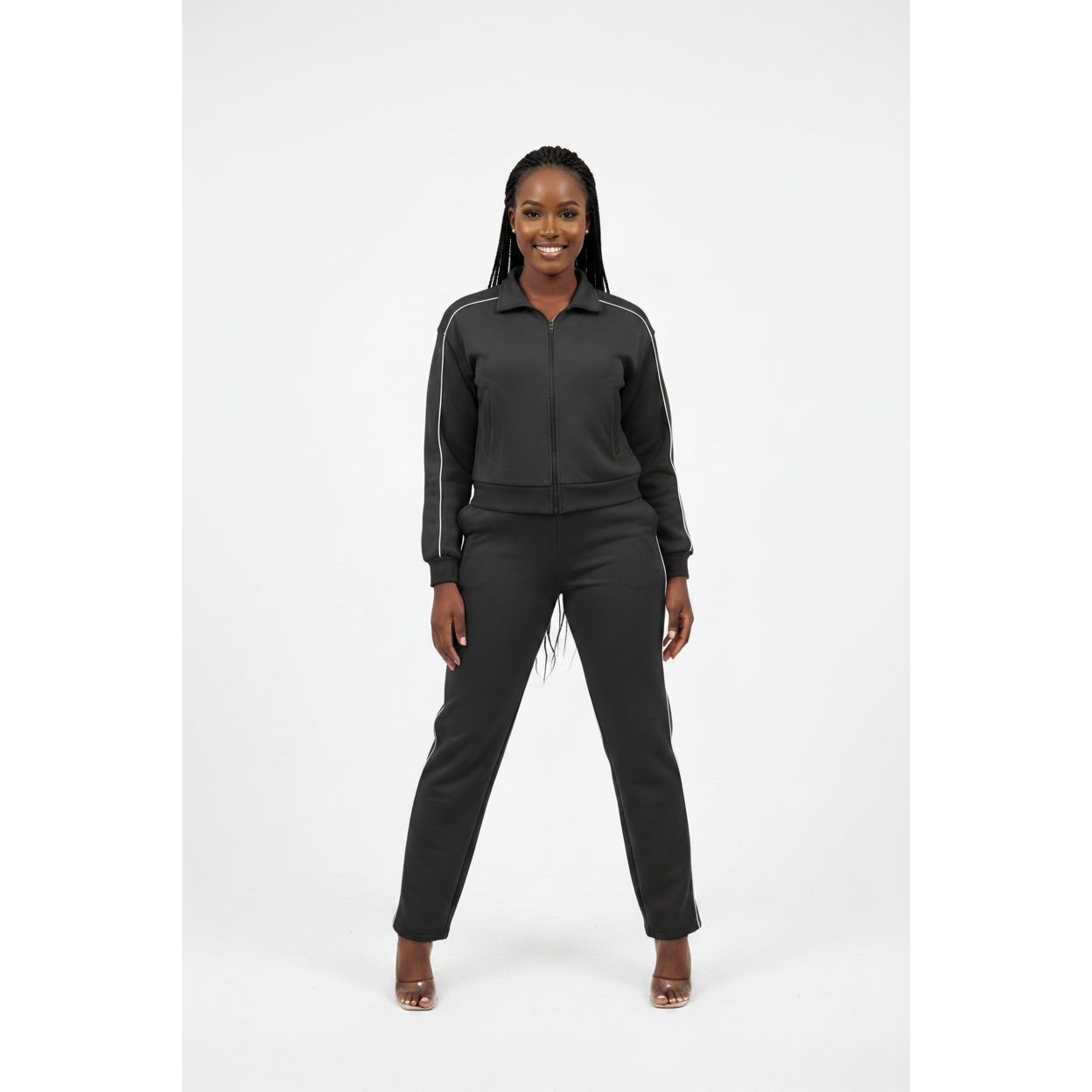 Womens Zip-Through Jacket & Wide-Leg Pants