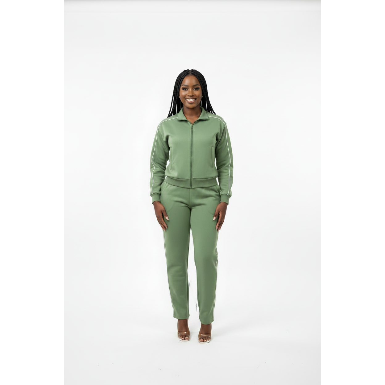 Womens Zip-Through Jacket & Wide-Leg Pants