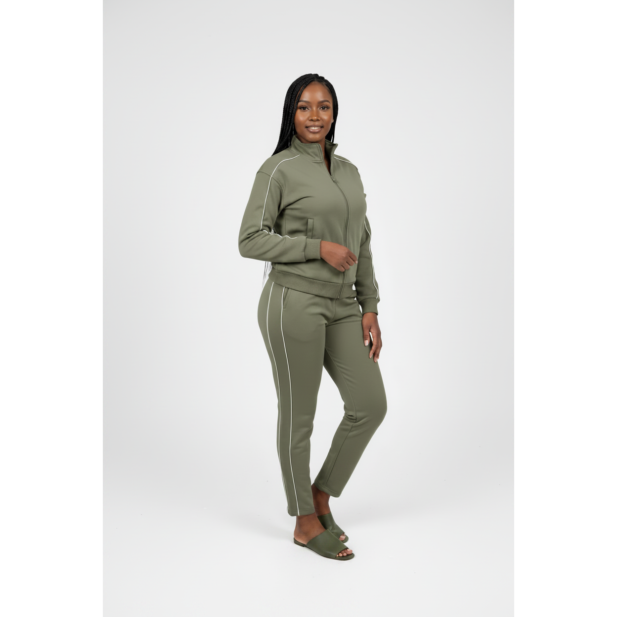 Womens Zip-Through Jacket & Wide-Leg Pants