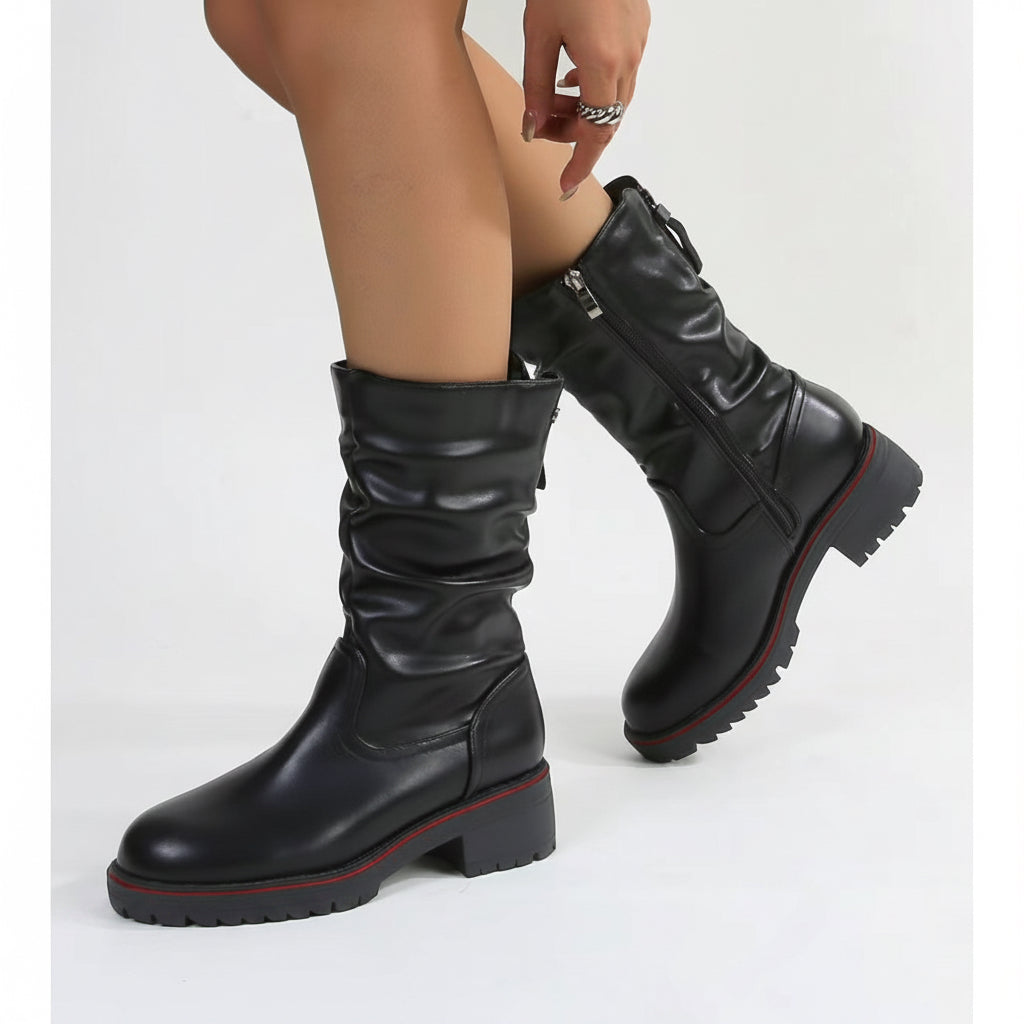 Women's Faux Leather Slouchy Mid-Calf Boots