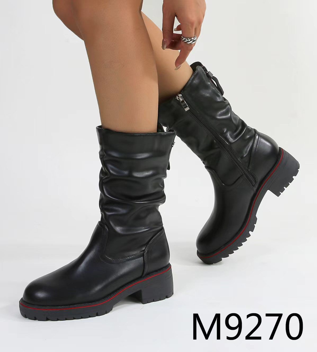 Women's Faux Leather Slouchy Mid-Calf Boots