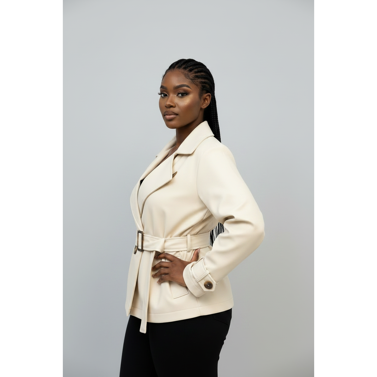 Plus Size Short Double-Breasted Trench Coat