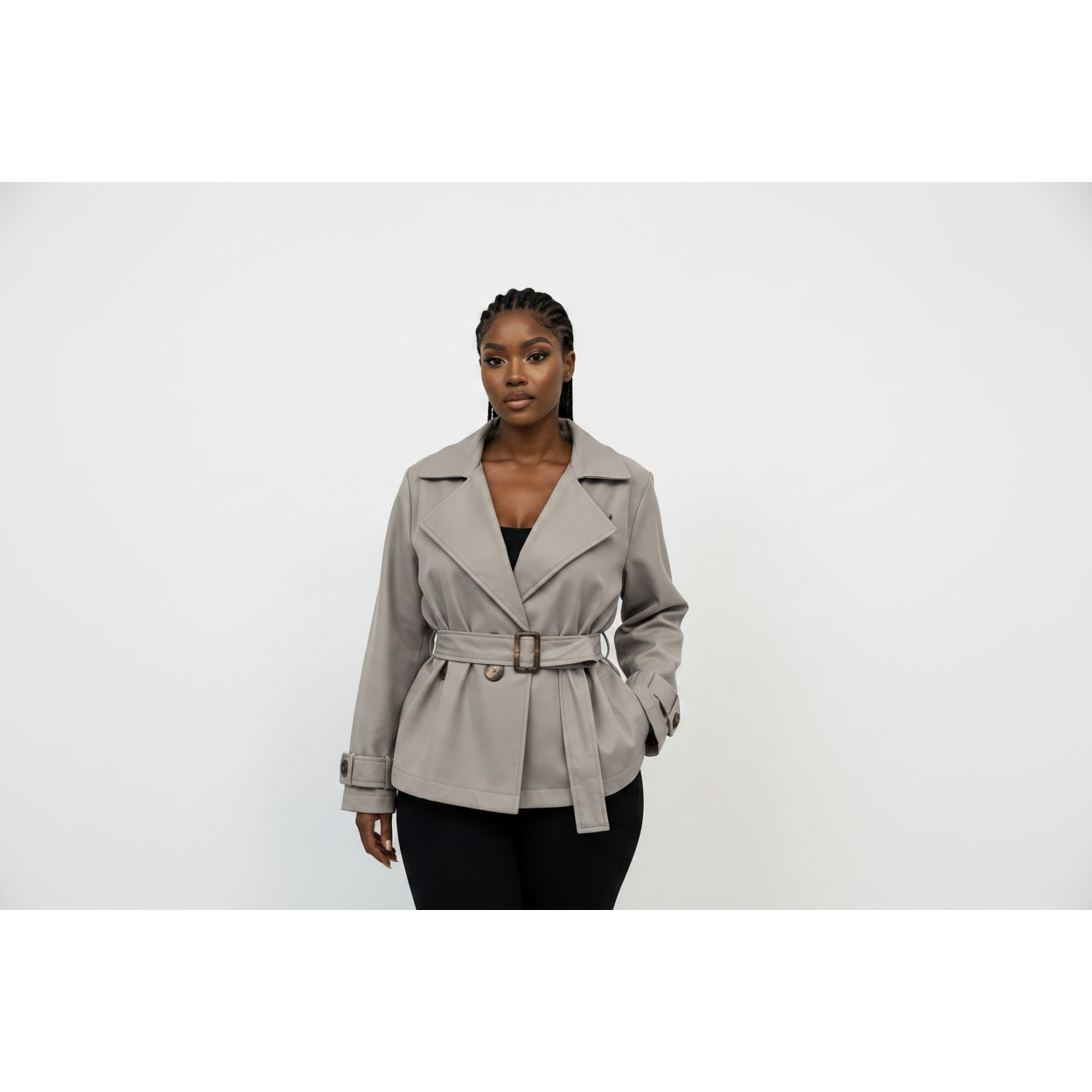 Plus Size Short Double-Breasted Trench Coat