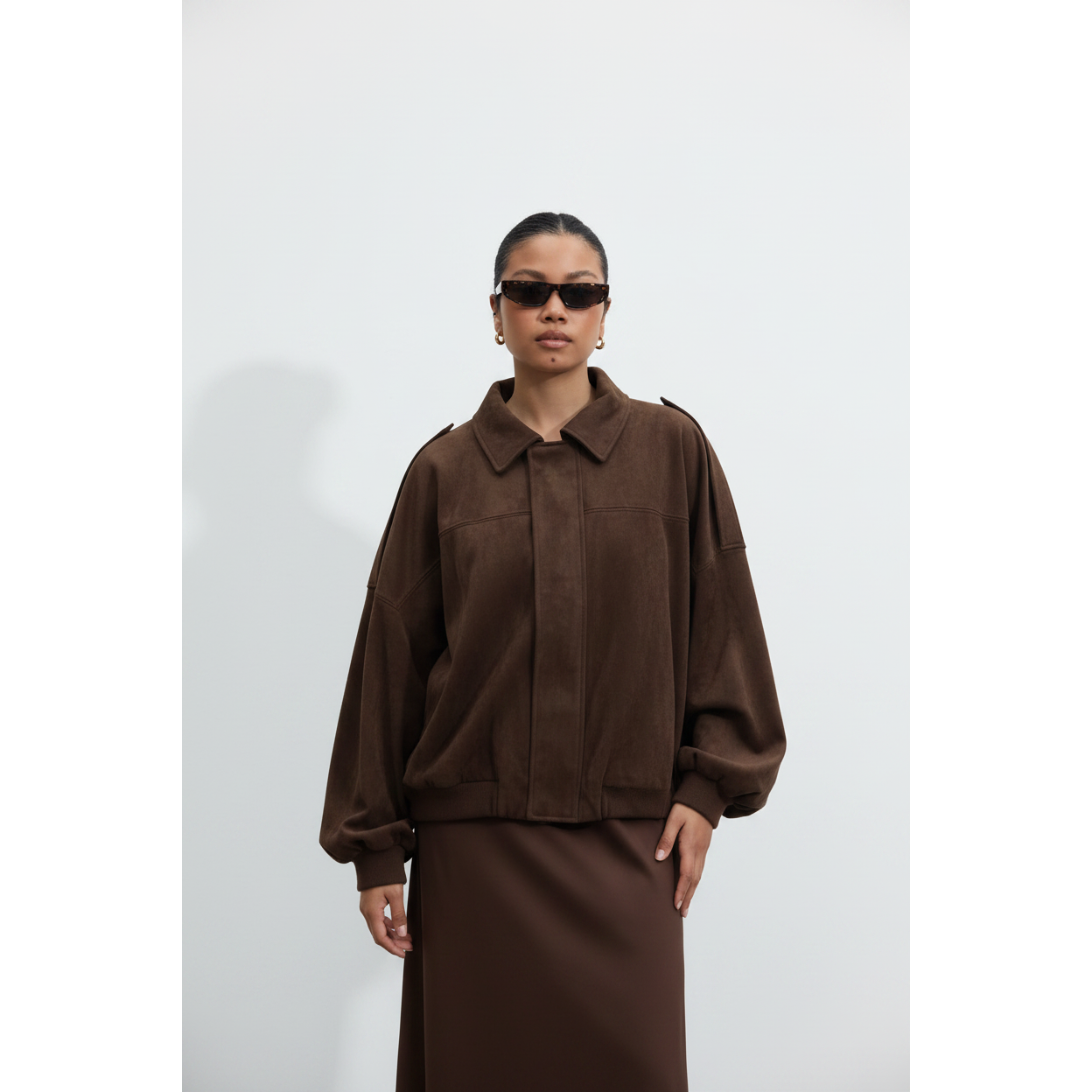Trendy Oversized Faux Suede Bomber Jacket