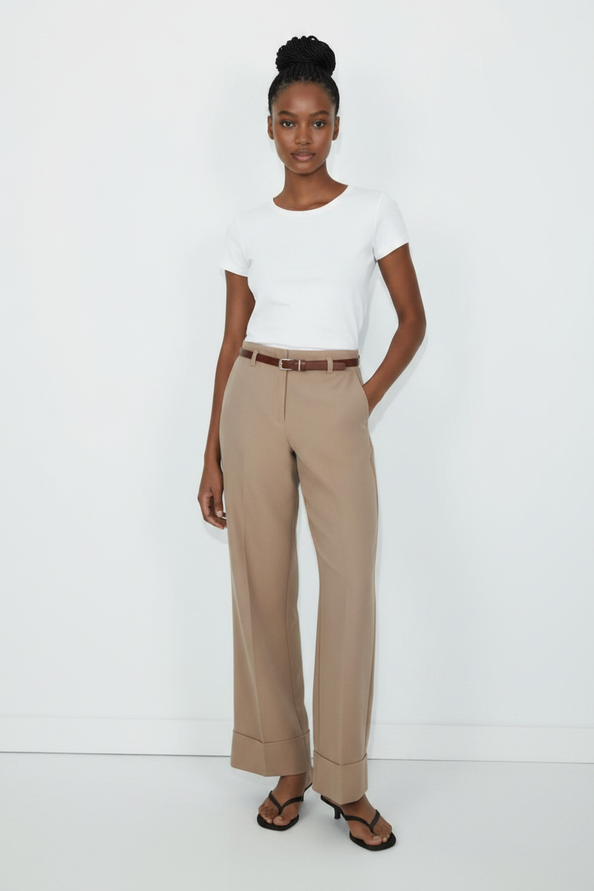 Ladies High Waist Turn-Up Formal Pants