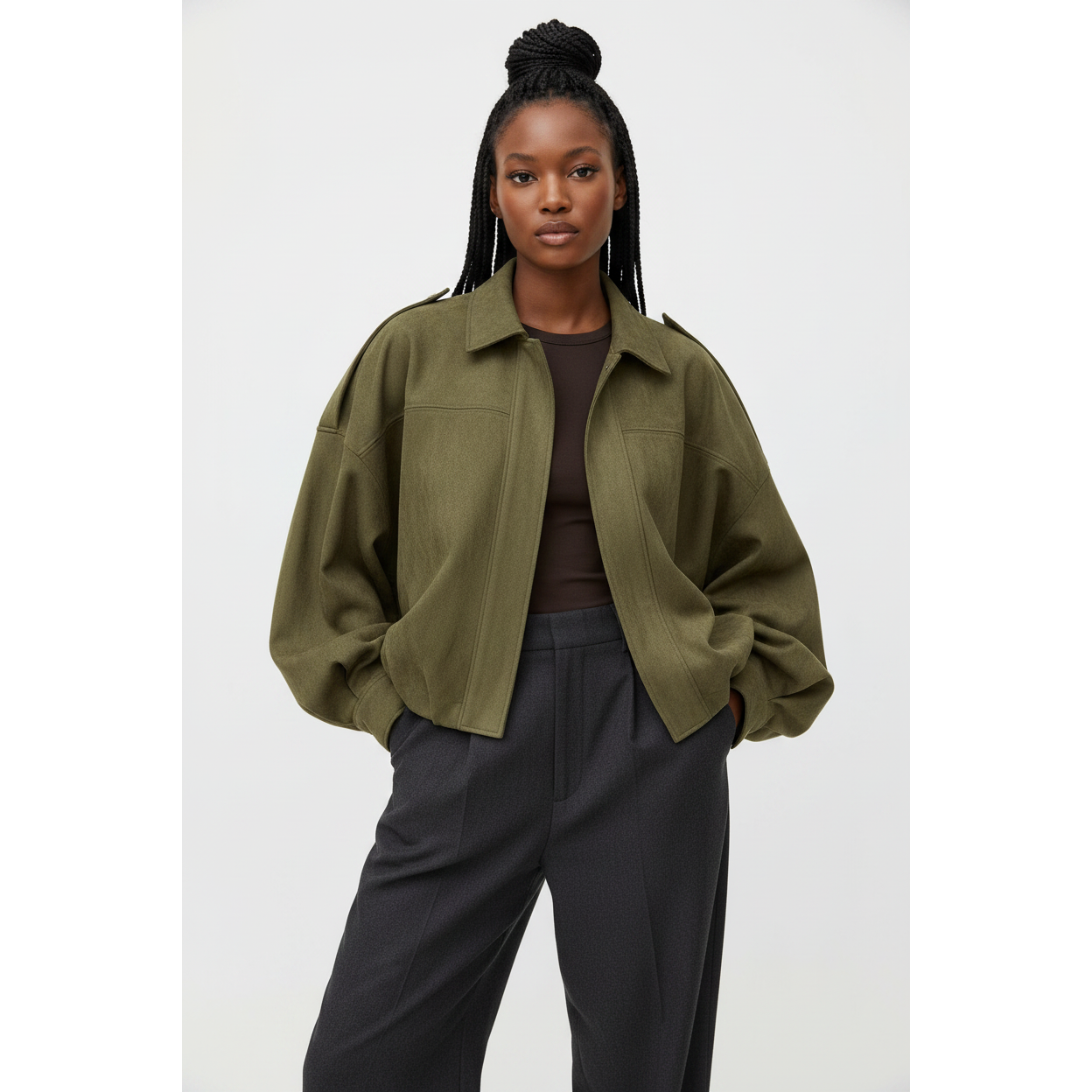 Trendy Oversized Faux Suede Bomber Jacket