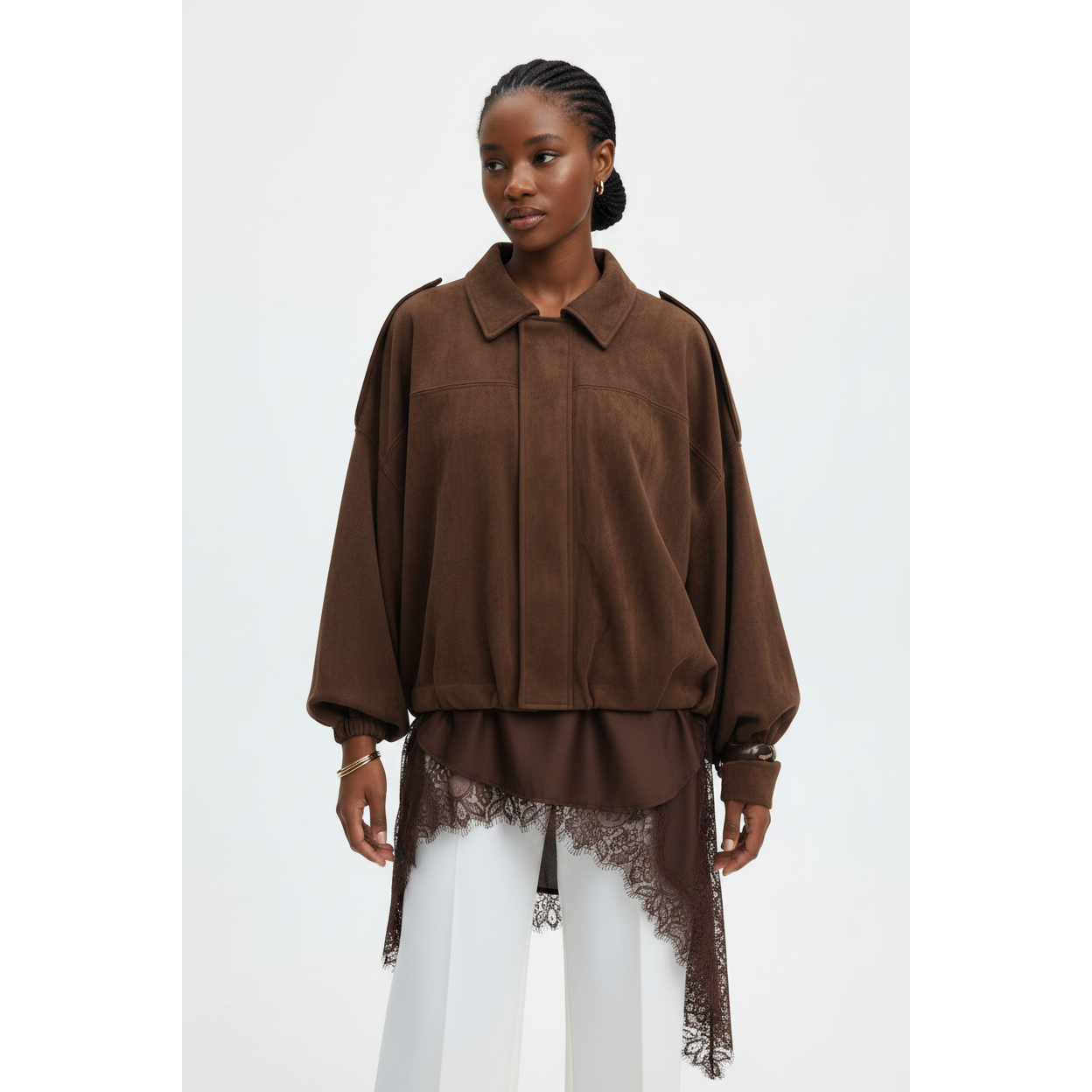 Trendy Oversized Faux Suede Bomber Jacket