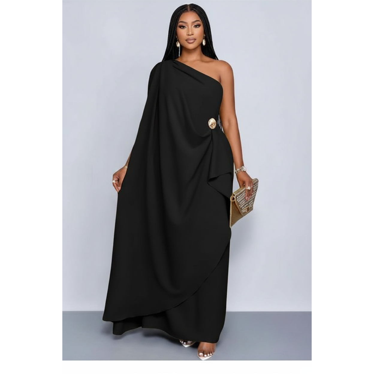 Stylish Sloping Collar Draped Overlay Dress