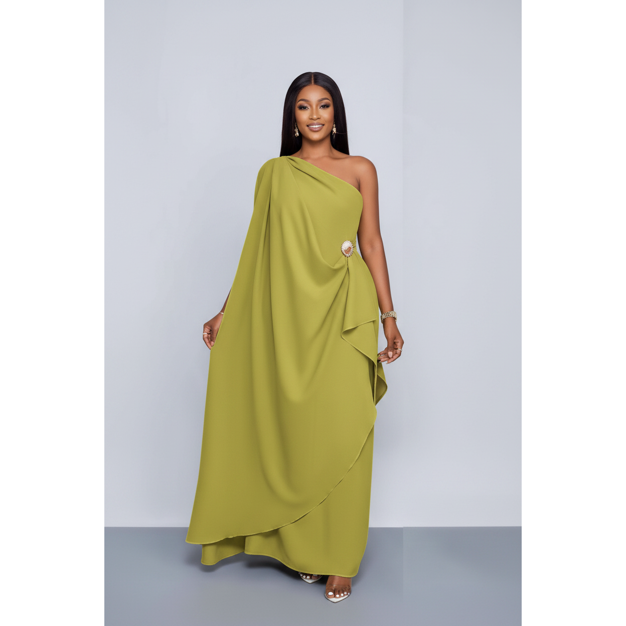 Stylish Sloping Collar Draped Overlay Dress