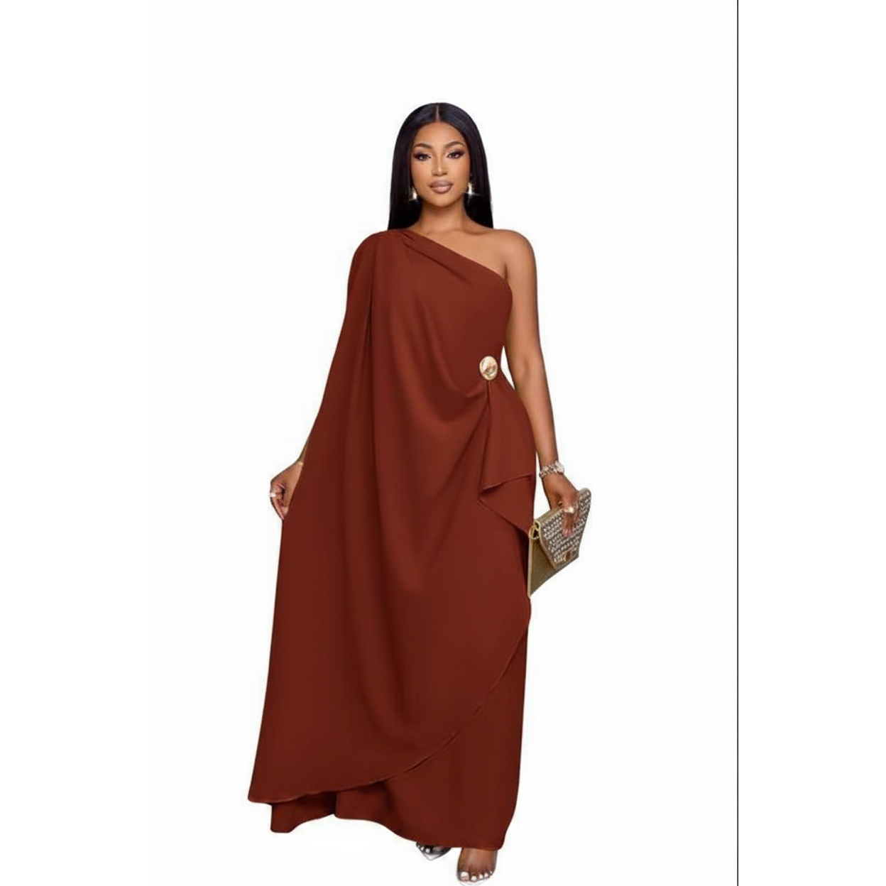 Stylish Sloping Collar Draped Overlay Dress