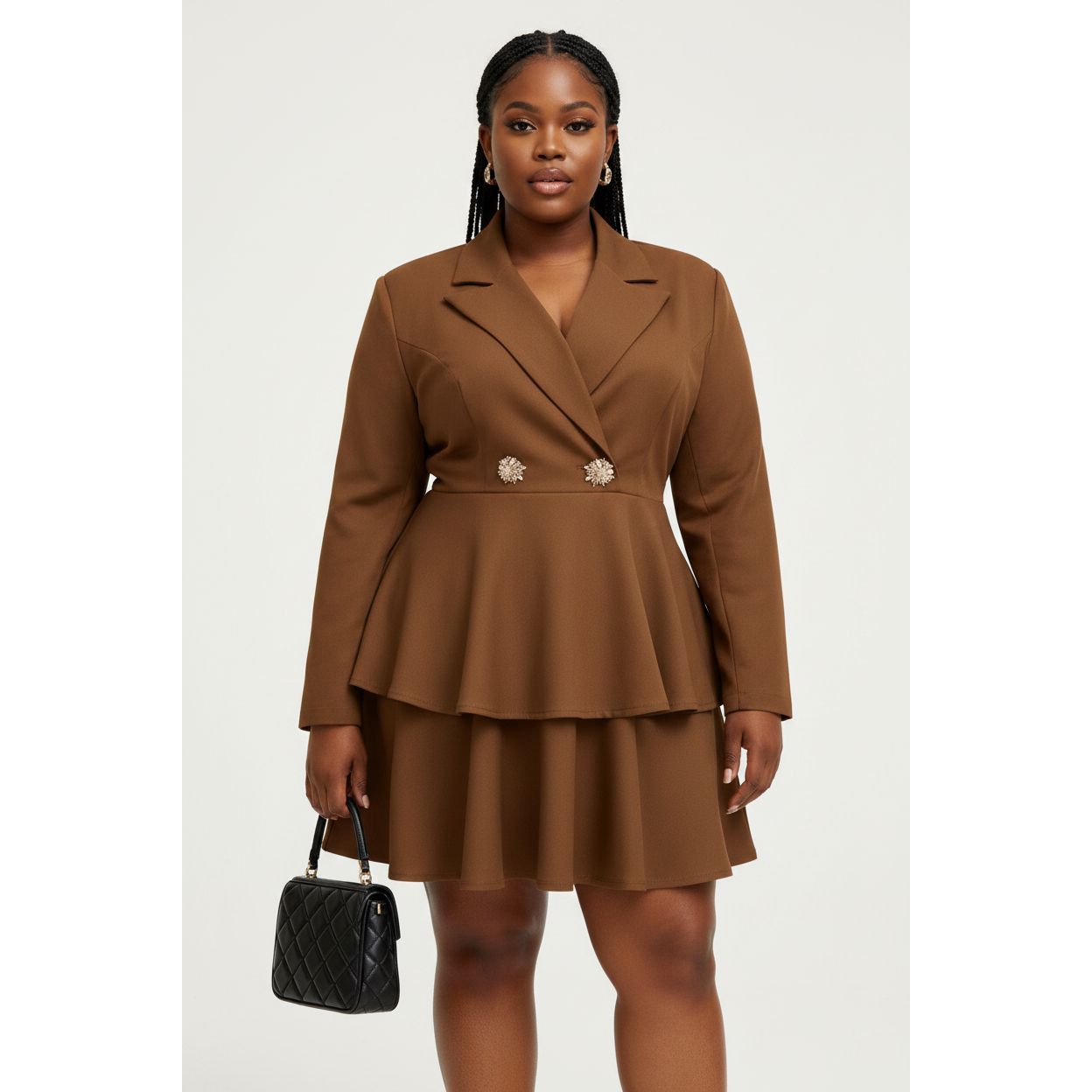 Ladies Tiered Pleated Double Button Mini Dress | Yellow Sub