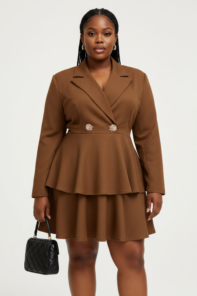 Ladies Tiered Pleated Double Button Mini Dress