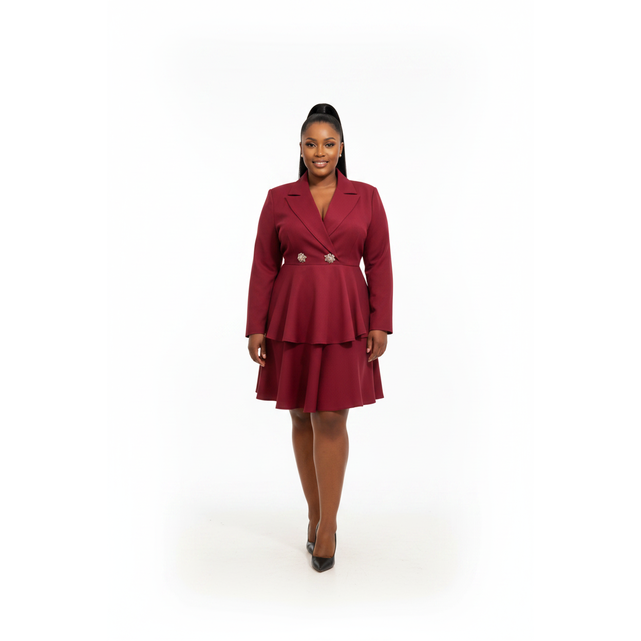 Ladies Tiered Pleated Double Button Mini Dress