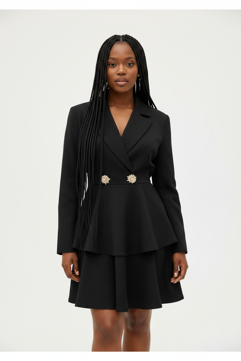 Ladies Tiered Pleated Double Button Mini Dress