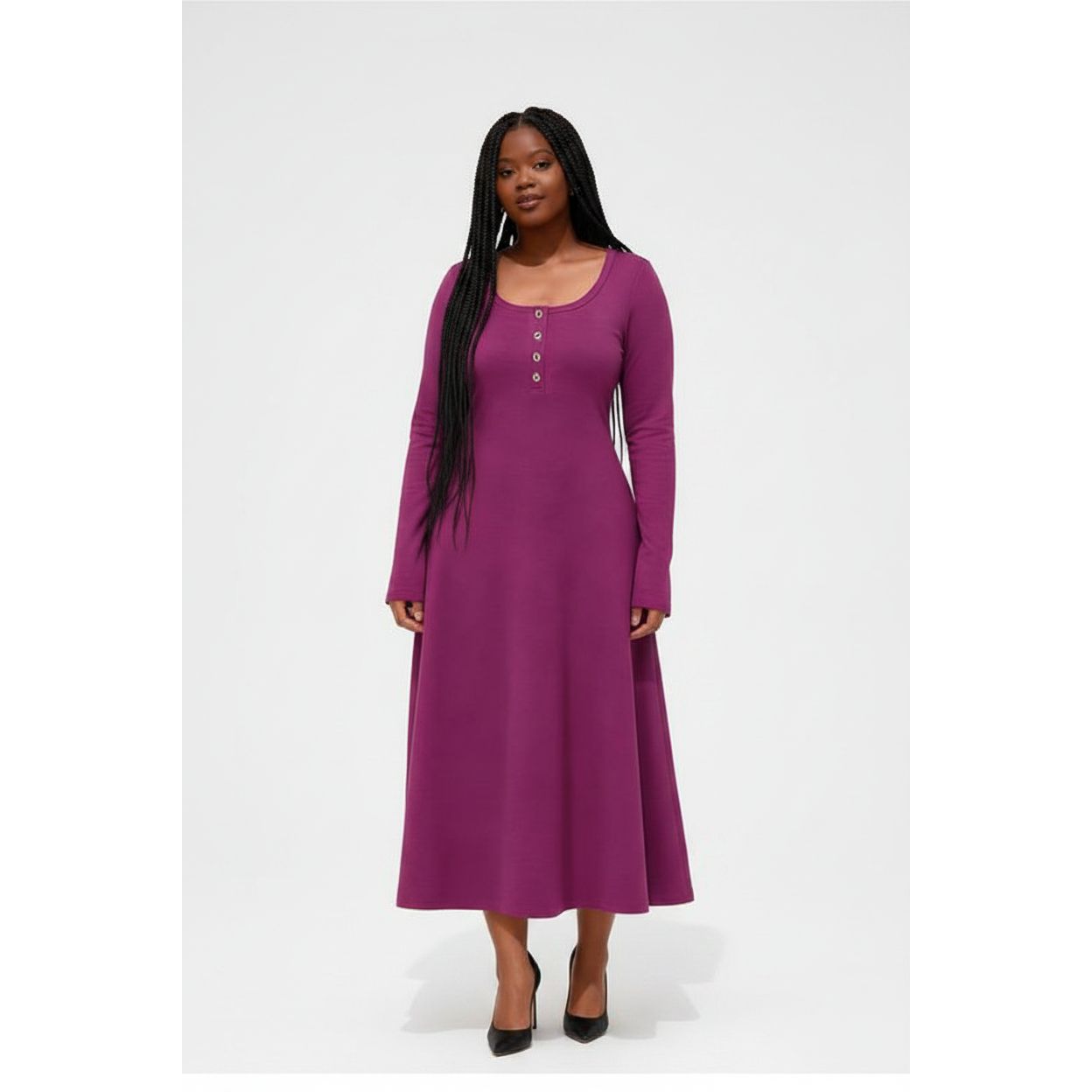 Plus Size Long Sleeve Square-Scoop Maxi Dress