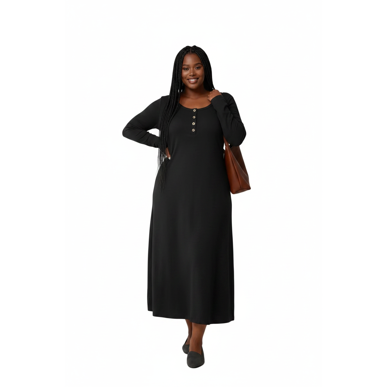 Plus Size Long Sleeve Square-Scoop Maxi Dress