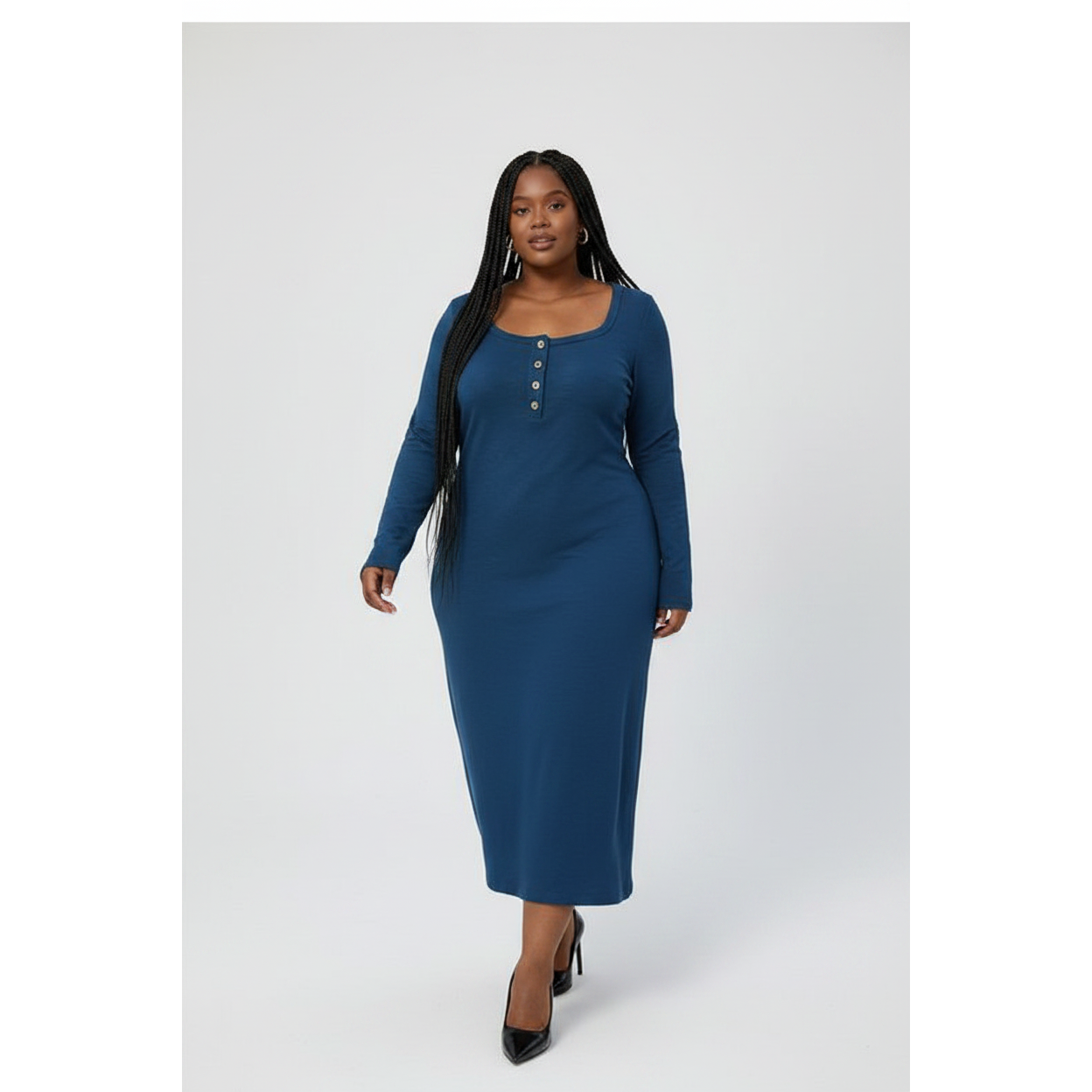 Plus Size Long Sleeve Square-Scoop Maxi Dress
