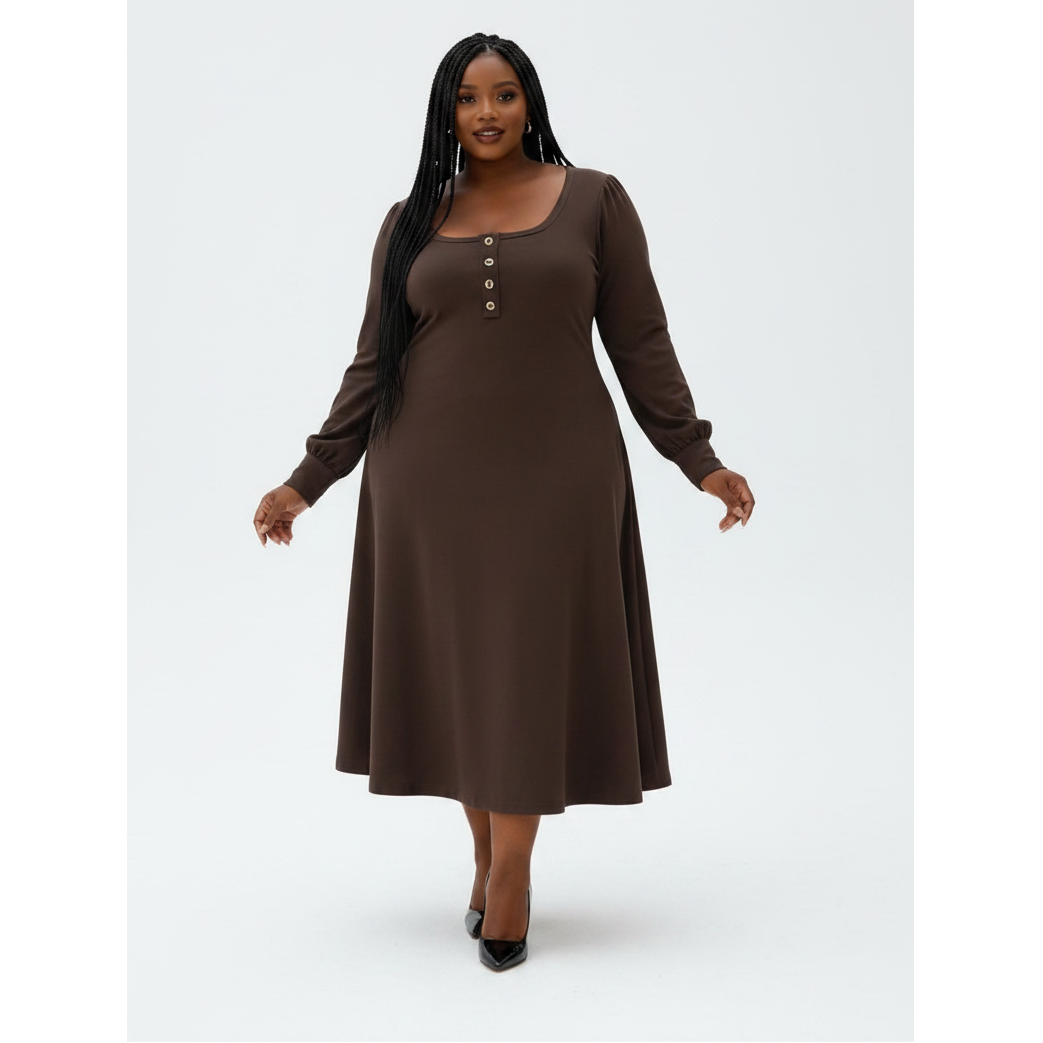 Plus Size Long Sleeve Square-Scoop Maxi Dress