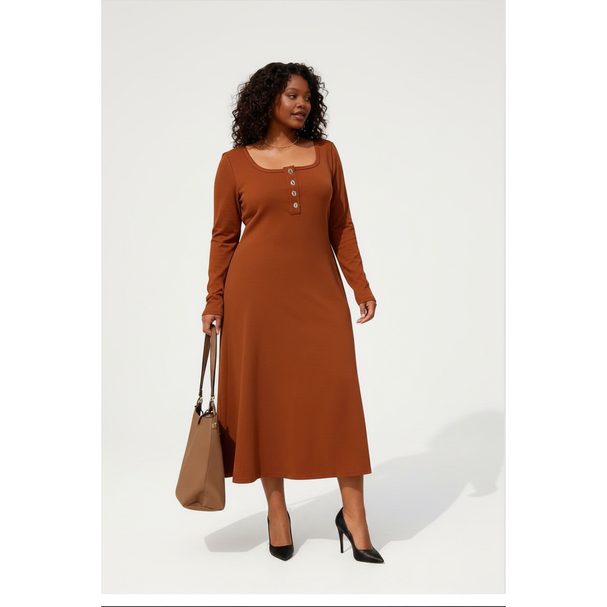 Plus Size Long Sleeve Square-Scoop Maxi Dress