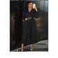 Plus Size Elegant Waist-Cinching Pleated Maxi Dress