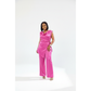 Satin Sleeveless Drape-Neck Top & High Waist Pants Set