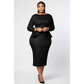 Classy Plus Size Bow Ruffle Pencil Dress