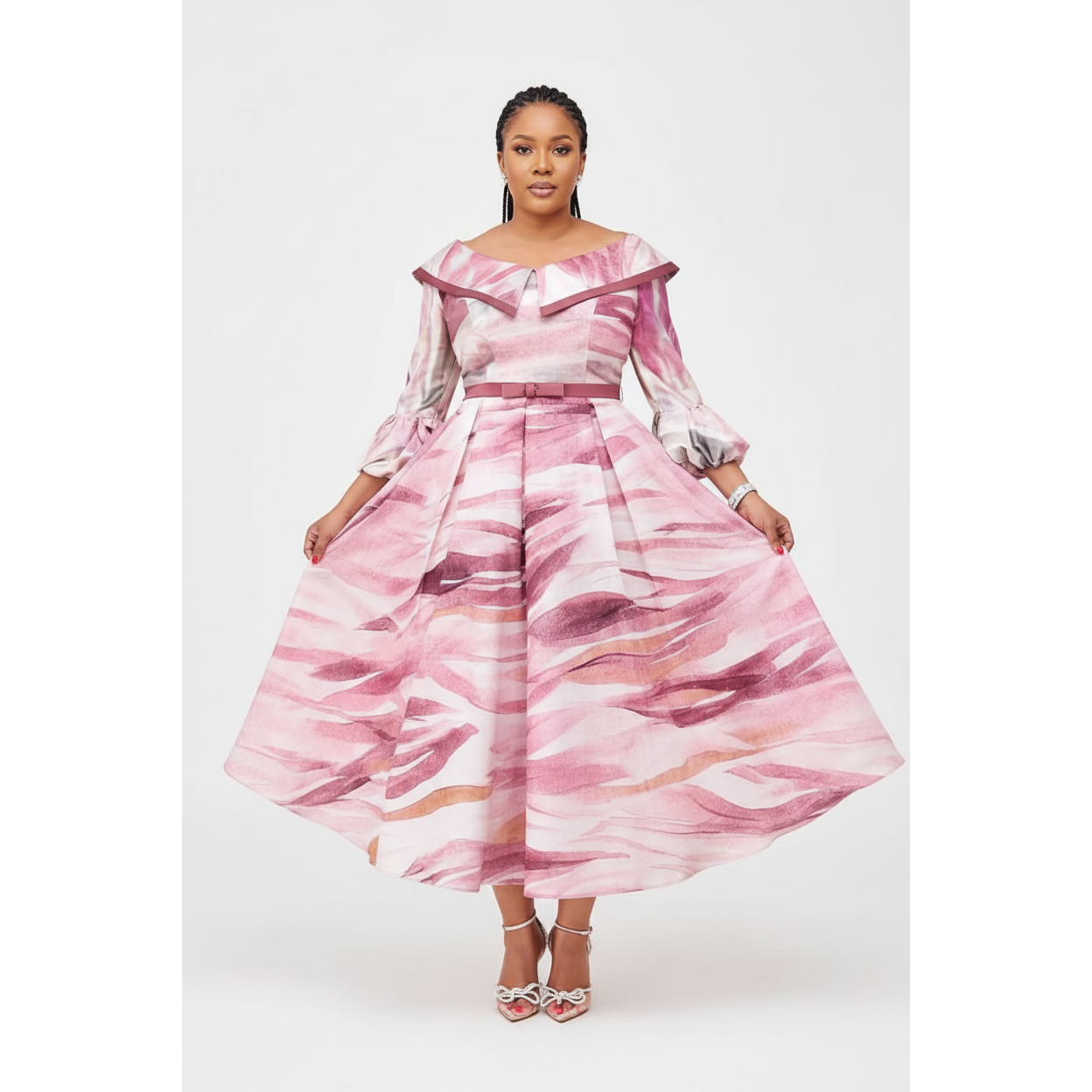 Plus Size Abstract Print Midi Dress