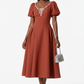 Elegant Plus Size Embellished V-Neckline Midi Dress