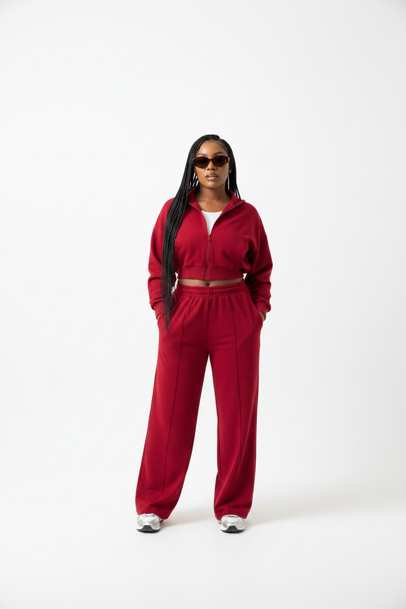 Two Piece Wide Leg Tracksuit Set – Zip-Up Hoodie & Pants