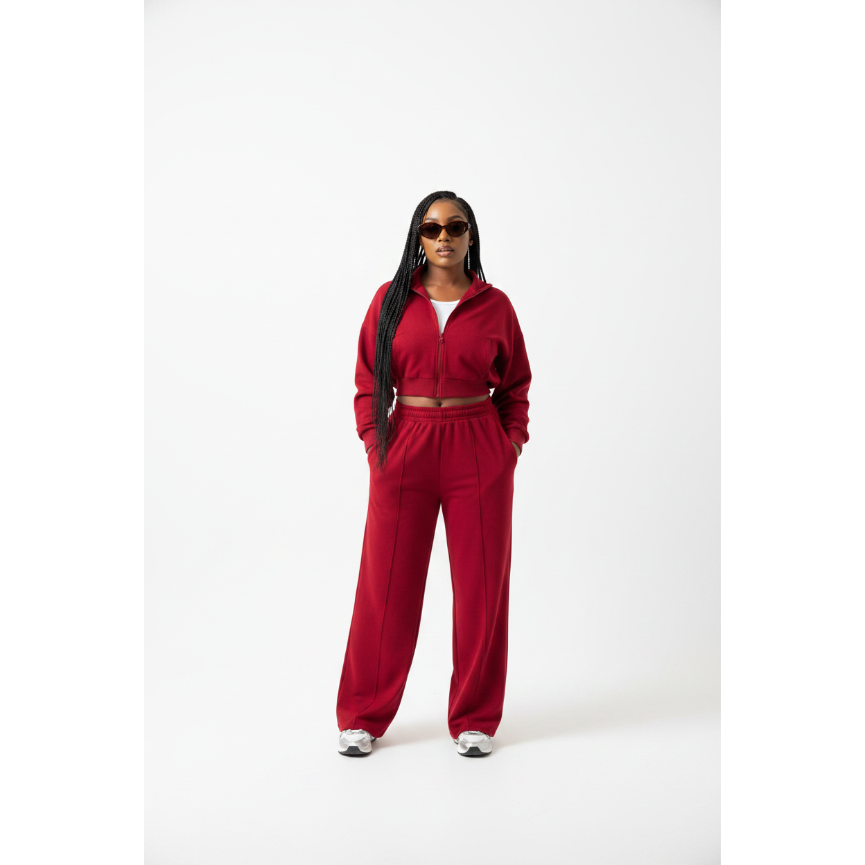 Two Piece Wide Leg Tracksuit Set – Zip-Up Hoodie & Pants