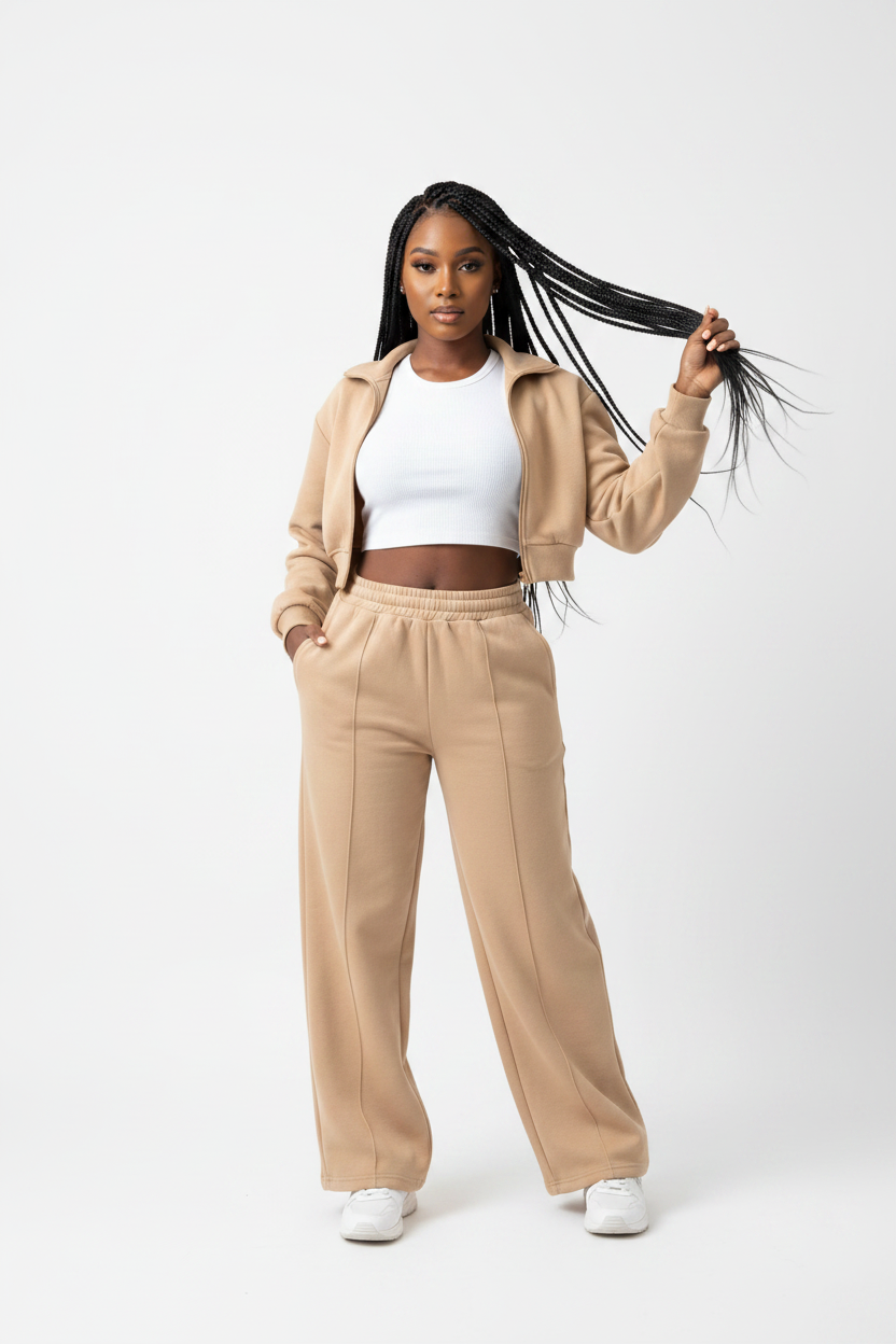 Two Piece Wide Leg Tracksuit Set – Zip-Up Hoodie & Pants