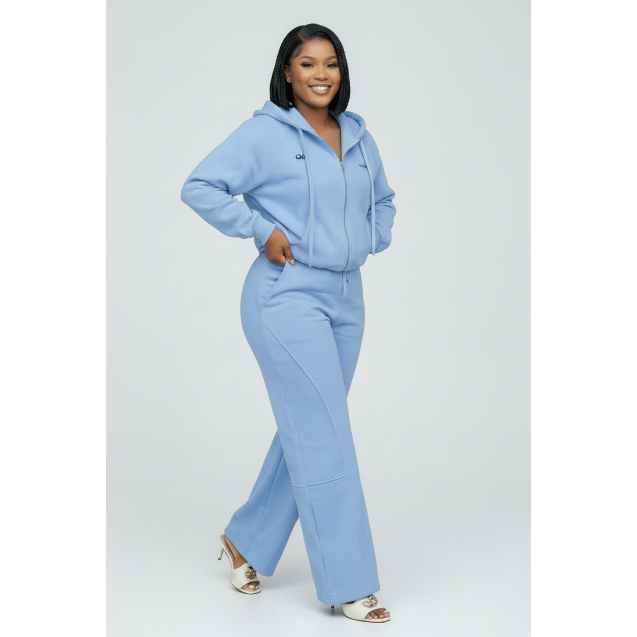 Plus Size Two Piece Lounge Set with Hoodie and Wide Leg Pants