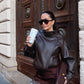 Faux Leather Oversized High Neck Biker Jacket