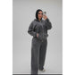 Charcoal-Washed Full-Zip Hoodie & Wide Leg Pants