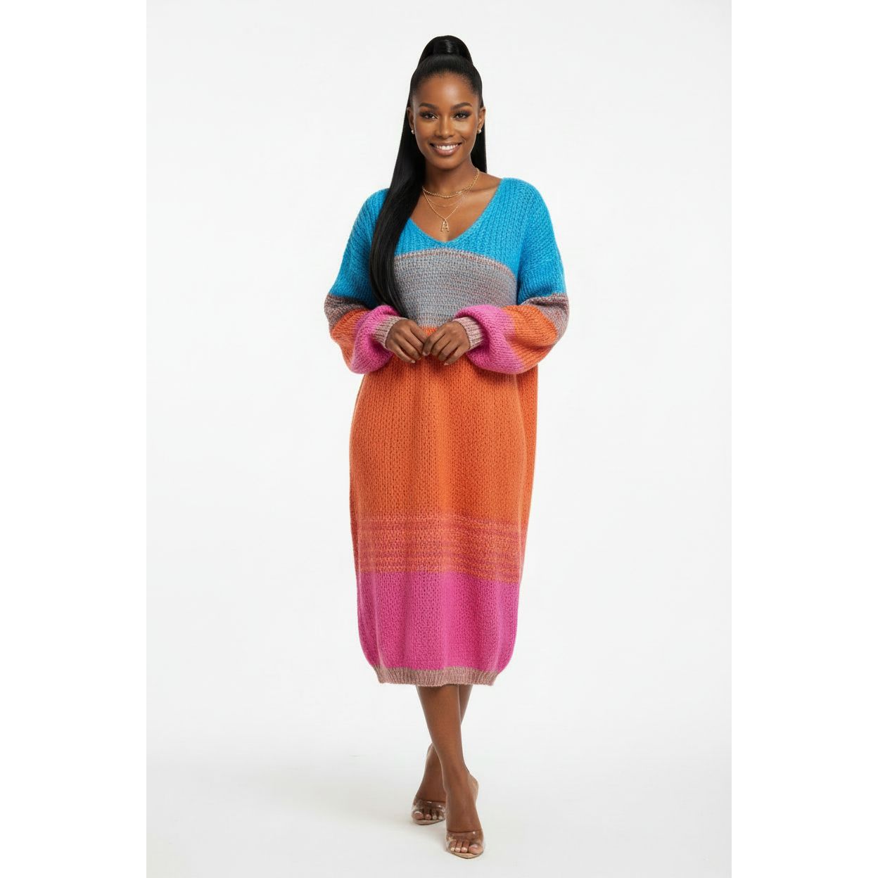 Ladies Color-Block Knitted Sweater Dress