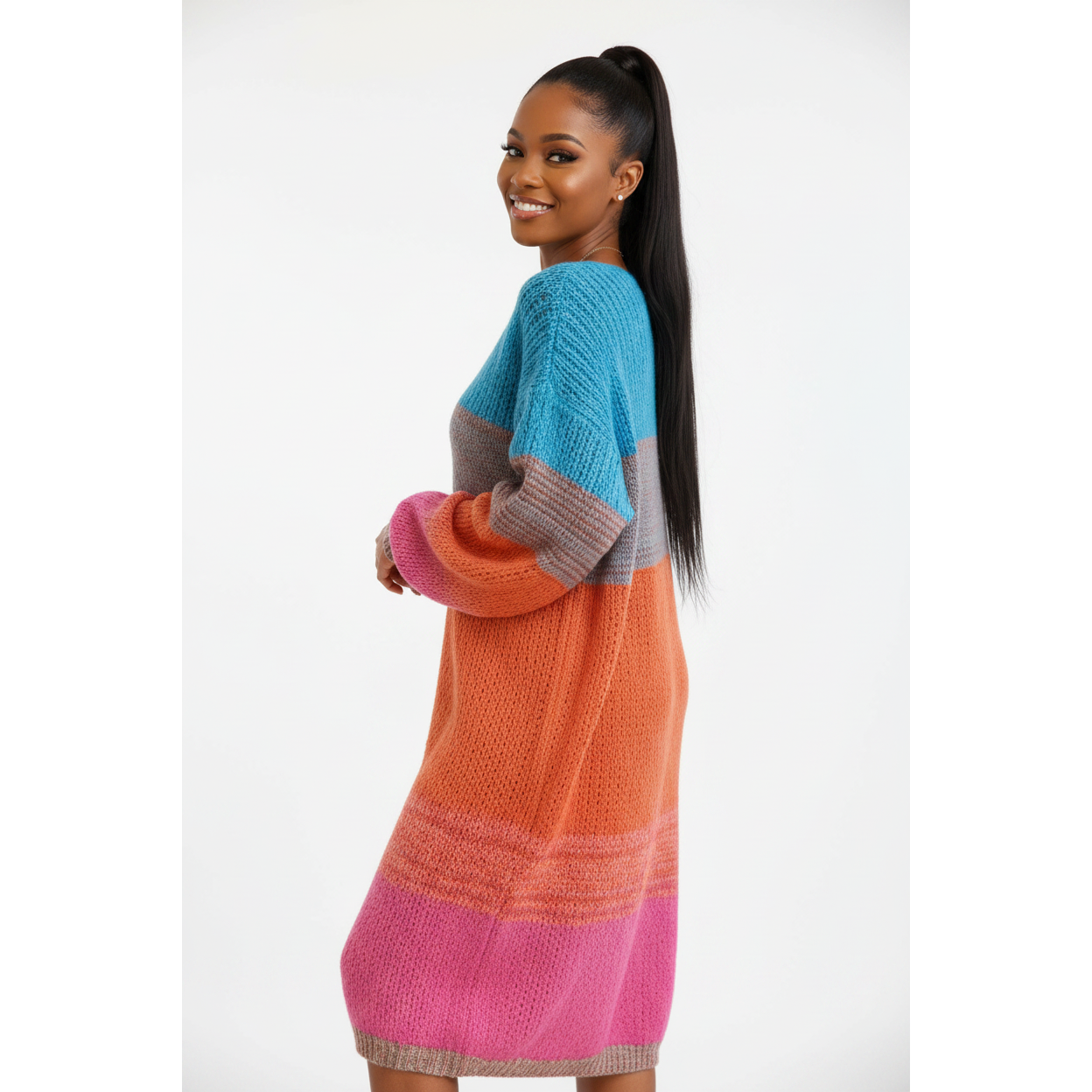 color block sweater dress Ladies Color-Block Knitted Sweater Dress – YELLOW SUB TRADING