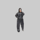 Charcoal-Washed Full-Zip Hoodie & Wide Leg Pants