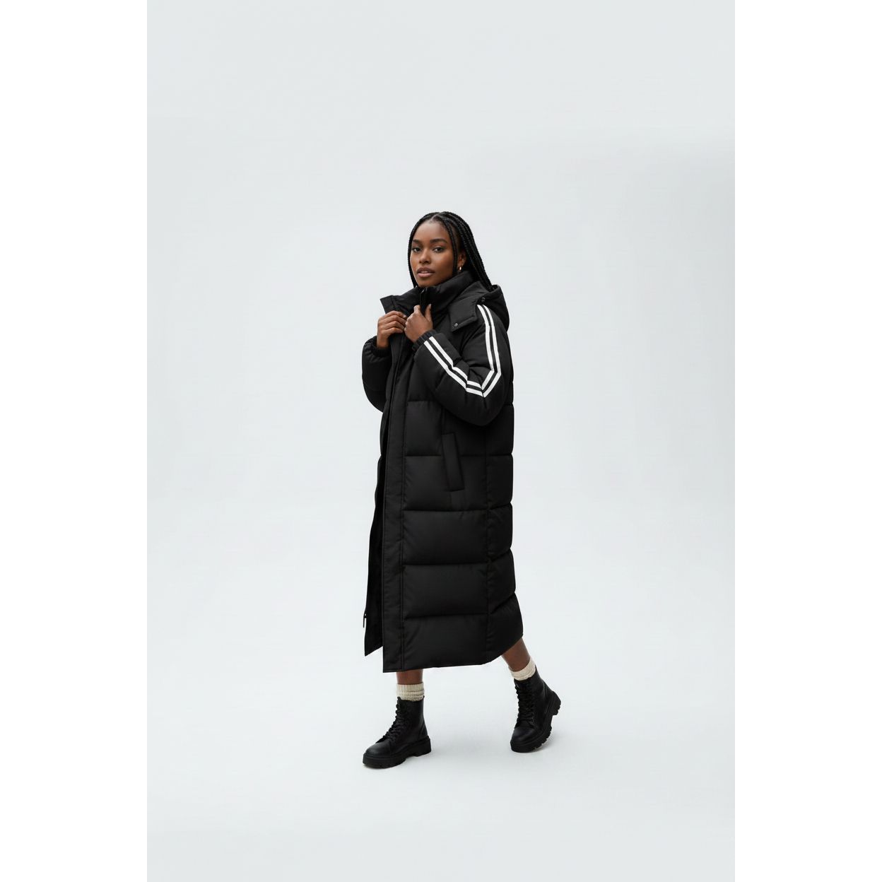 Plus Size Longline Quilted Hooded Puffer Jacket