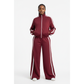 Neck Zip-Up Striped Jacket & High Waist Loose Pant Tracksuit Set