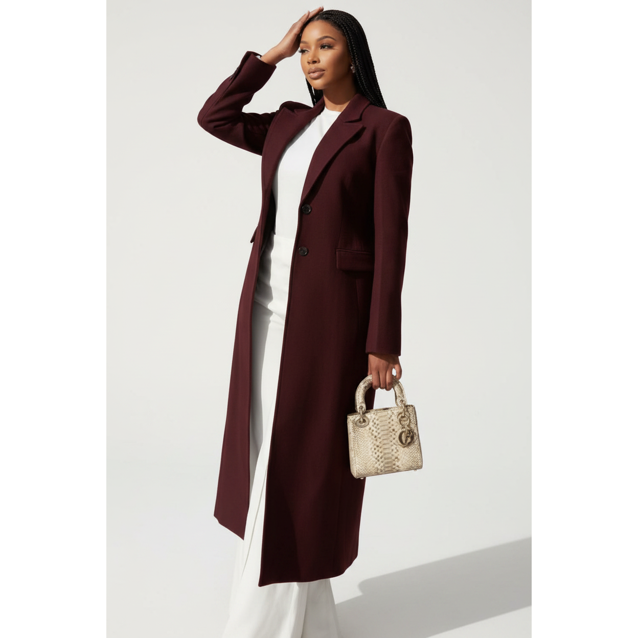 Ladies Long Tailored Sleeve Collared Winter Coat