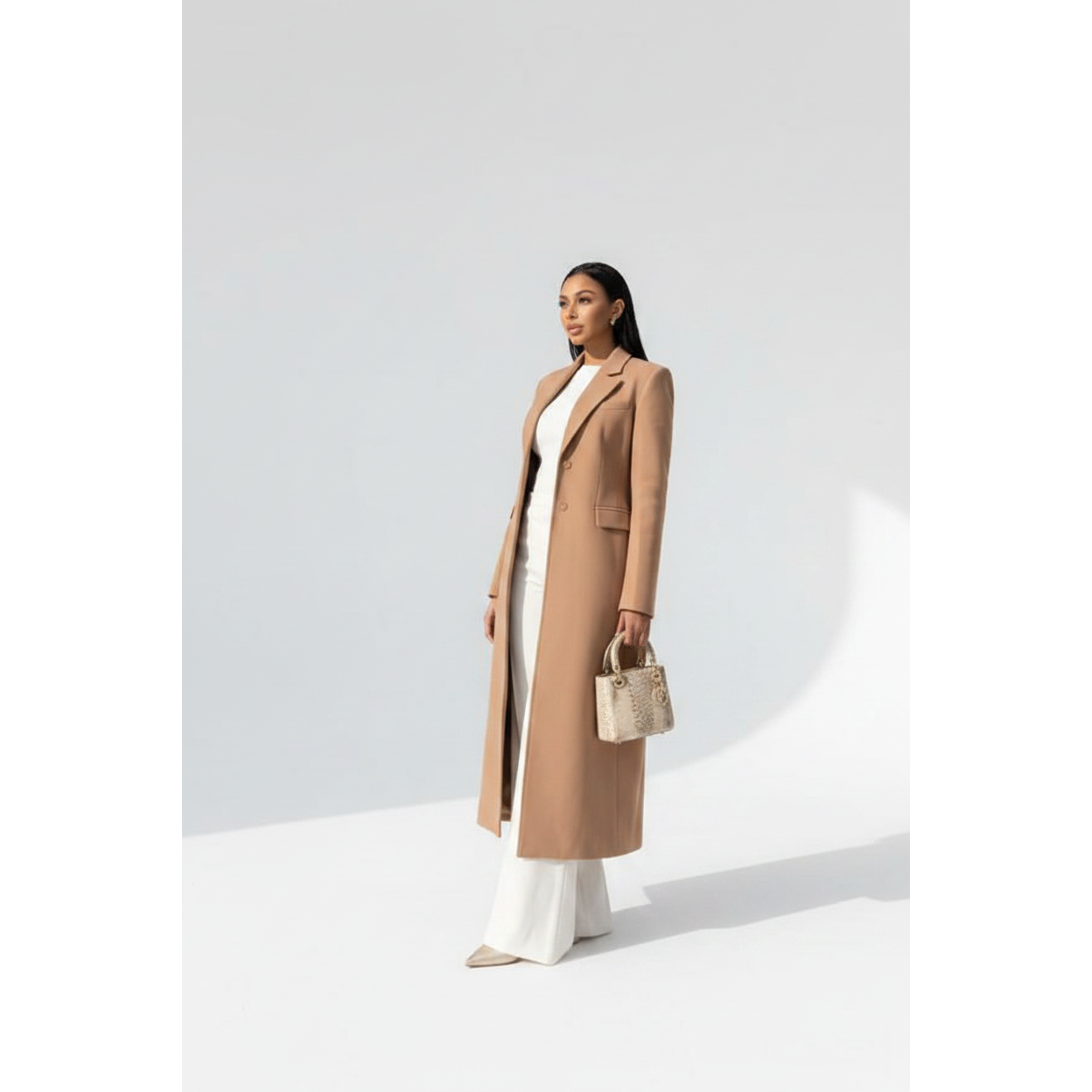 Ladies Long Tailored Sleeve Collared Winter Coat