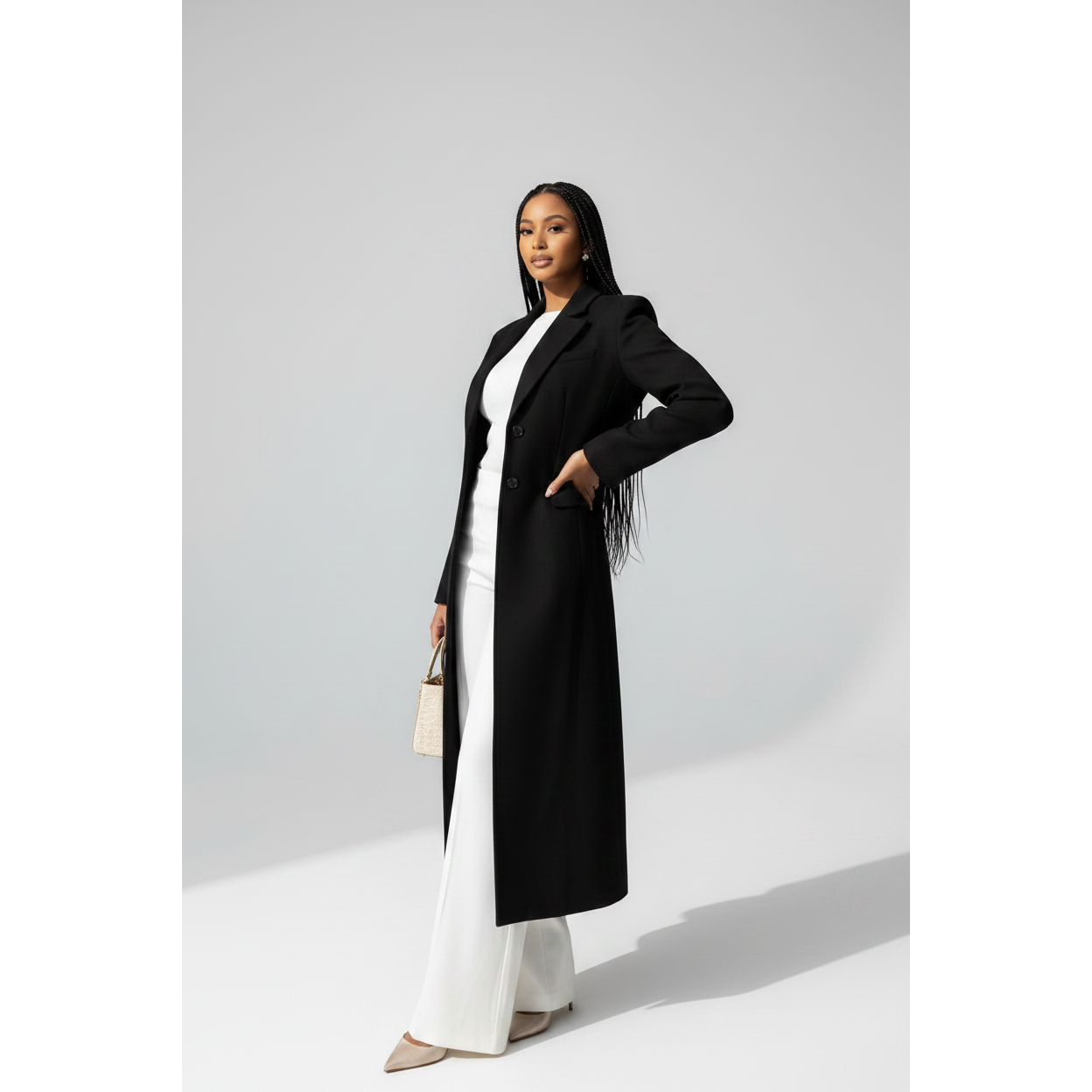 Ladies Long Tailored Sleeve Collared Winter Coat