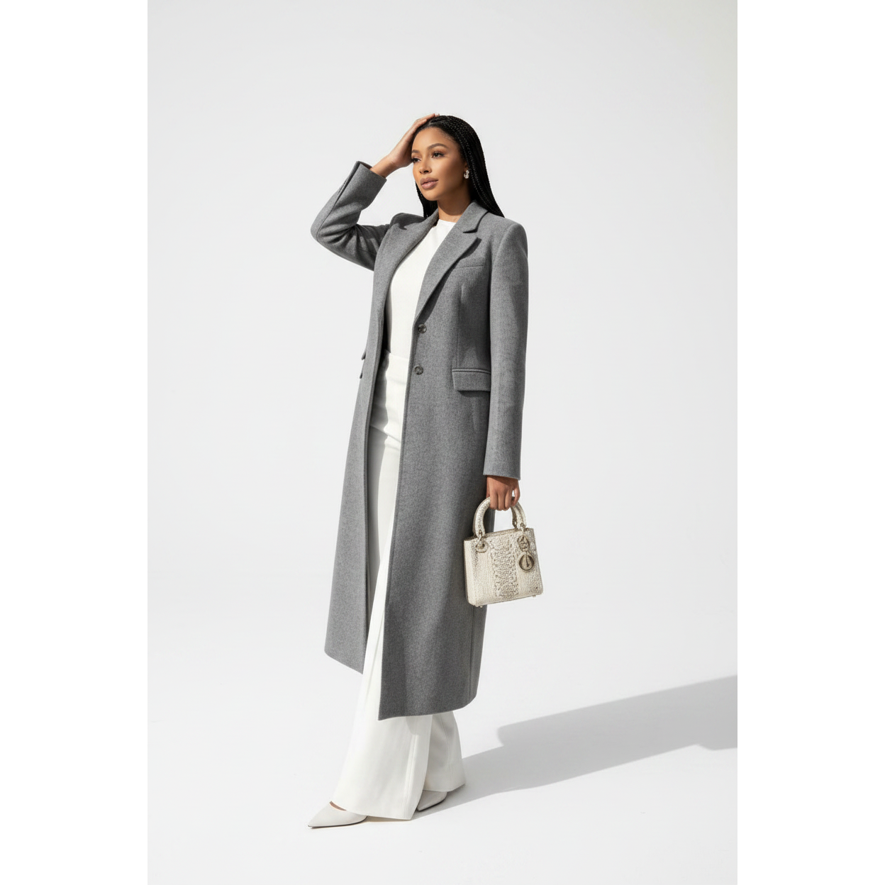 Ladies Long Tailored Sleeve Collared Winter Coat